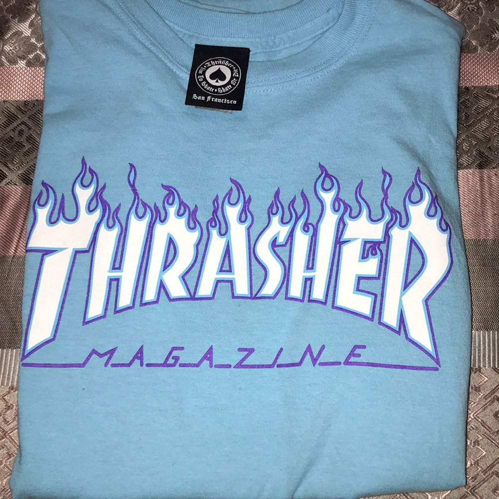 Thrasher cool blue shirt with flames